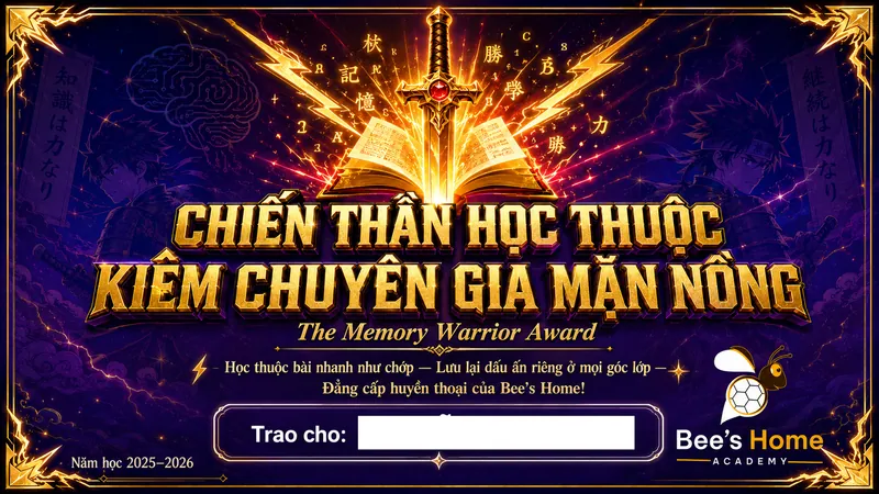 Giấy khen cá nhân hóa Bee's Home — tổng kết năm học
